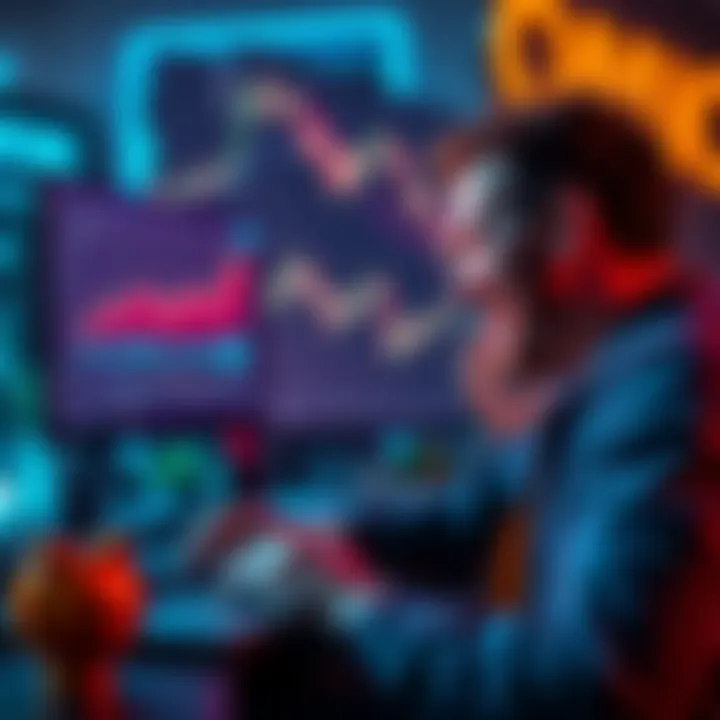 A person looking at a laptop screen with Bitcoin charts, smiling and feeling relieved, symbolizing financial freedom.