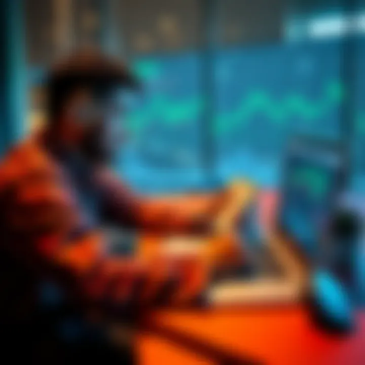 Individual sitting at a desk looking at charts and graphs on a laptop with a notepad and pen, considering cryptocurrency investment after receiving funds.