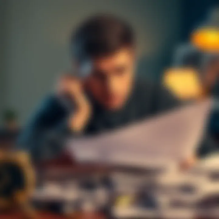 Person stressed over tax documents Individual looking worried while sorting through a pile of tax papers related to Ethereum transactions