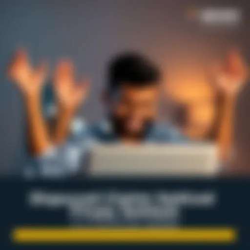 A person smiles and raises their hands in celebration while looking at their laptop, indicating success in reclaiming funds