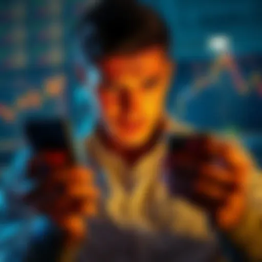 A person looking at a smartphone screen displaying cryptocurrency charts and graphs, showing signs of stress and contemplation.