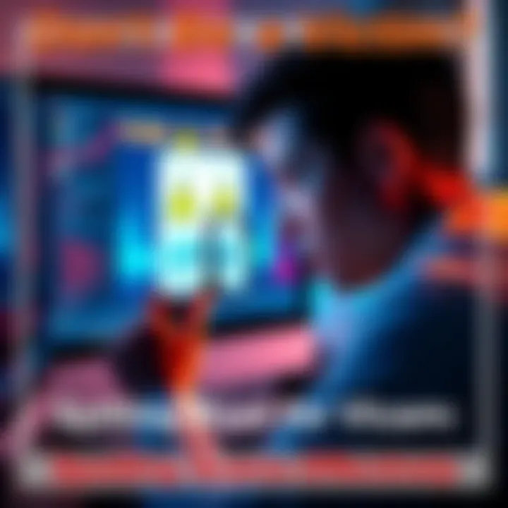 A person looking closely at a computer screen with warning signs of scams, holding a magnifying glass to inspect details.