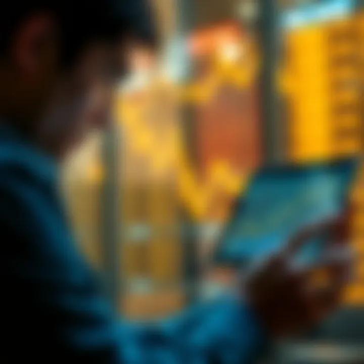 A worried person examining a financial graph on a tablet, contemplating their future stability.