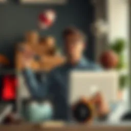 A person balancing work and hobbies, showing skills in both areas, such as a laptop and sports equipment