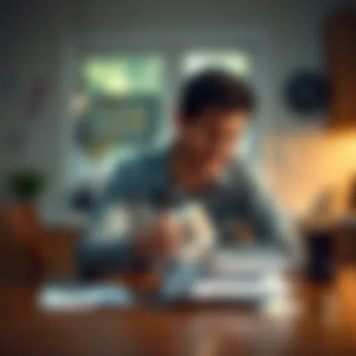 A person sitting at a kitchen table, laughing as they spill coffee over a stack of papers, illustrating the humor in everyday accidents.