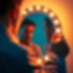 A person gazing at their reflection in a mirror, contemplating their identity and perception