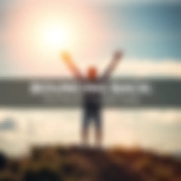 A person with arms raised in victory, standing on a hilltop, with a bright sky in the background, representing triumph and recovery.