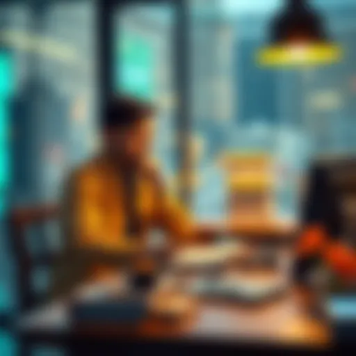 A person sitting at a table reviewing documents and calculating costs related to EC and parcels
