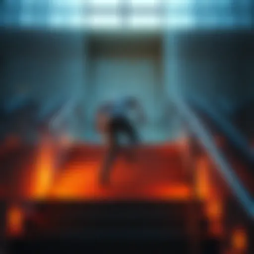 A person stumbling while climbing stairs, illustrating safety concerns on stair navigation