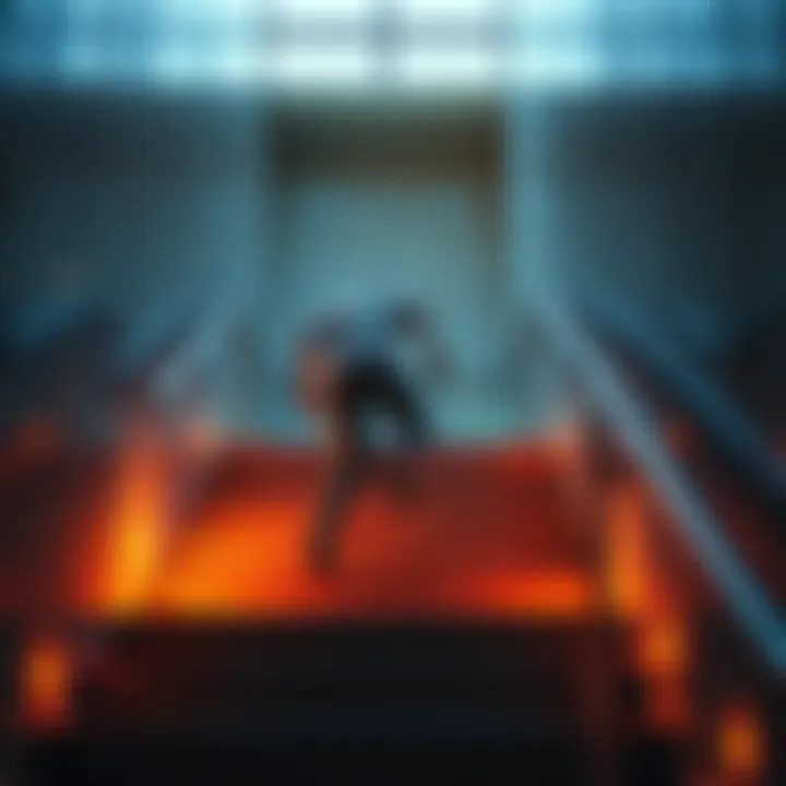 A person stumbling while climbing stairs, illustrating safety concerns on stair navigation