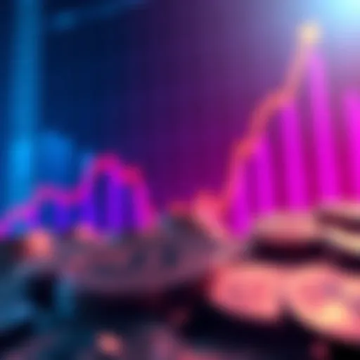 Visual representation of Pi cryptocurrency tokens with a backdrop of a rising graph, indicating potential growth in price.