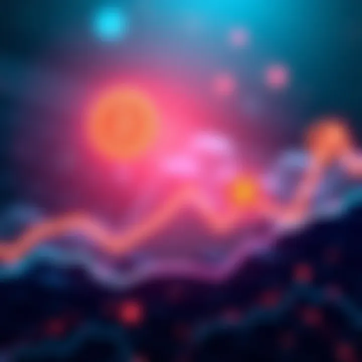 A graph showing rising trends in cryptocurrency with icons representing Bitcoin and Pi Network, symbolizing upcoming news and market speculation.