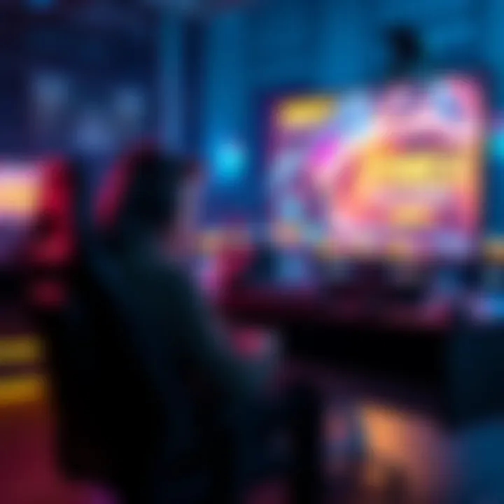 A gamer sitting at a desk, focused on a video game, with a digital display showing $SWEAT earnings