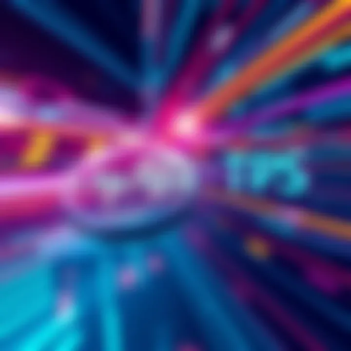A graphic representation of Polygon's blockchain technology achieving 1000 transactions per second, showcasing speed and scalability with digital elements and a vibrant background.