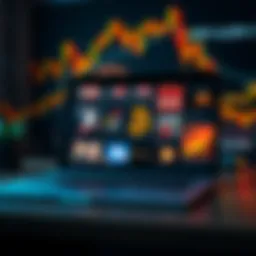 A laptop screen displaying various popular YouTube videos about Bitcoin with charts and graphs in the background
