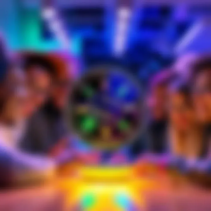 A $POWSCHE token shining with vibrant colors surrounded by a diverse group of people smiling and discussing, symbolizing community and utility.