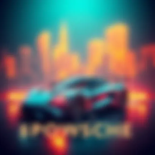 A sleek luxury car surrounded by a digital representation of cryptocurrency, symbolizing $POWSCHE's focus on car culture and technological progress.