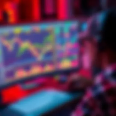 A miner analyzing Bitcoin mining options, comparing solo mining and PPS mining strategies on a computer screen with charts and graphs.