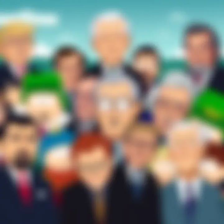 A collage featuring fictional presidents with iconic South Park scenes as their profile pictures, blending politics and pop culture.