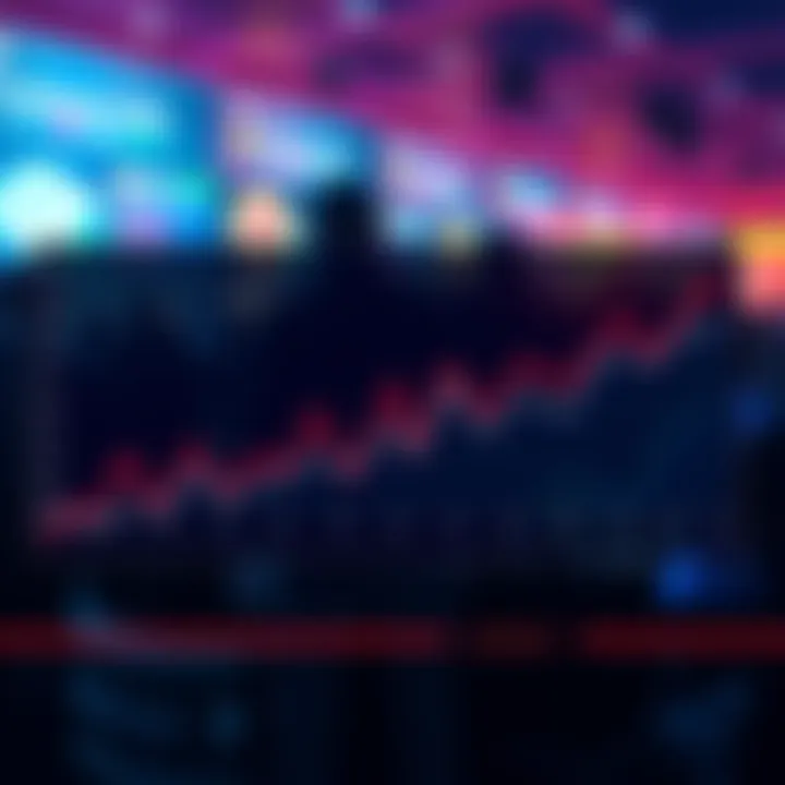 A line graph showing projected price trends over the next 90 days with fluctuating values and community reactions in the background.