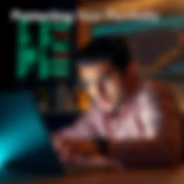 A person looking at a laptop screen with a worried expression, analyzing financial data and transactions, symbolizing portfolio security