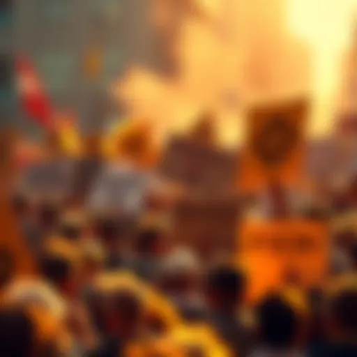 Crowd of people holding signs, calling for the closure of Binance and imprisonment of its CEO, CZ