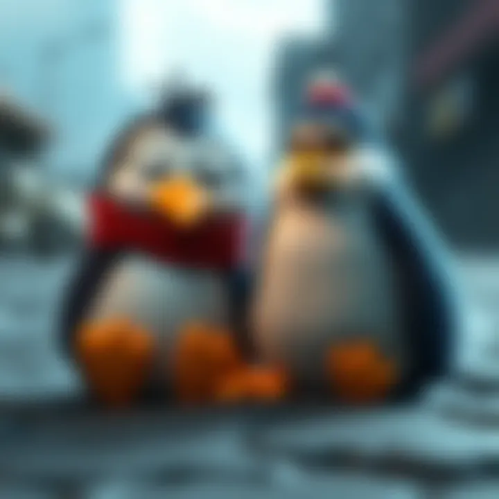 A Pudgy Penguin character sitting next to a Bored Ape NFT character, representing the choice between them in the NFT market.