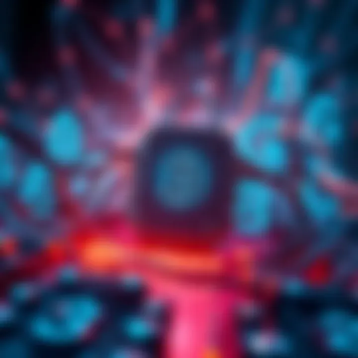 A visual representation of a quantum computer looming over blockchain symbols, highlighting the risks to digital security
