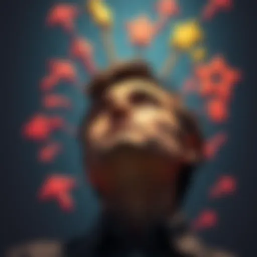 A person looking up with a thoughtful expression, surrounded by symbols like arrows and stars, representing the search for signs in decision-making.