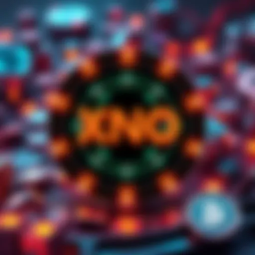 A glowing Raiblocks XNO symbol surrounded by digital currency elements, representing its significance in cryptocurrency.