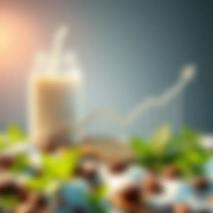 Graph showing the rapid increase of RAWW Milk Coin with a background of fresh milk and greenery, symbolizing natural living.