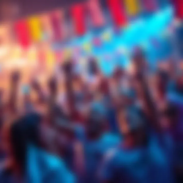 A vibrant community celebrating the surge in RAWW Milk sales with colorful banners and excited fans wearing branded merchandise.