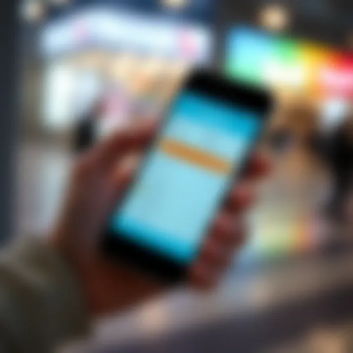 Person using Revolut app on smartphone Close-up of a person holding a smartphone displaying the Revolut banking app interface, with financial data visible on the screen