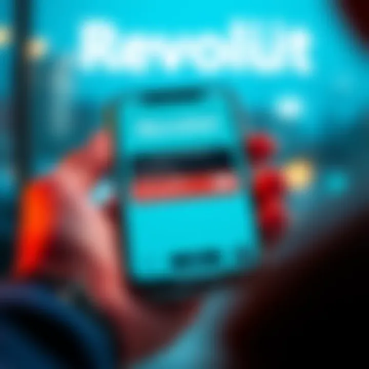 A close-up of a smartphone displaying Revolut's app showing new features like mobile data, Lovable, and Duolingo partnerships.