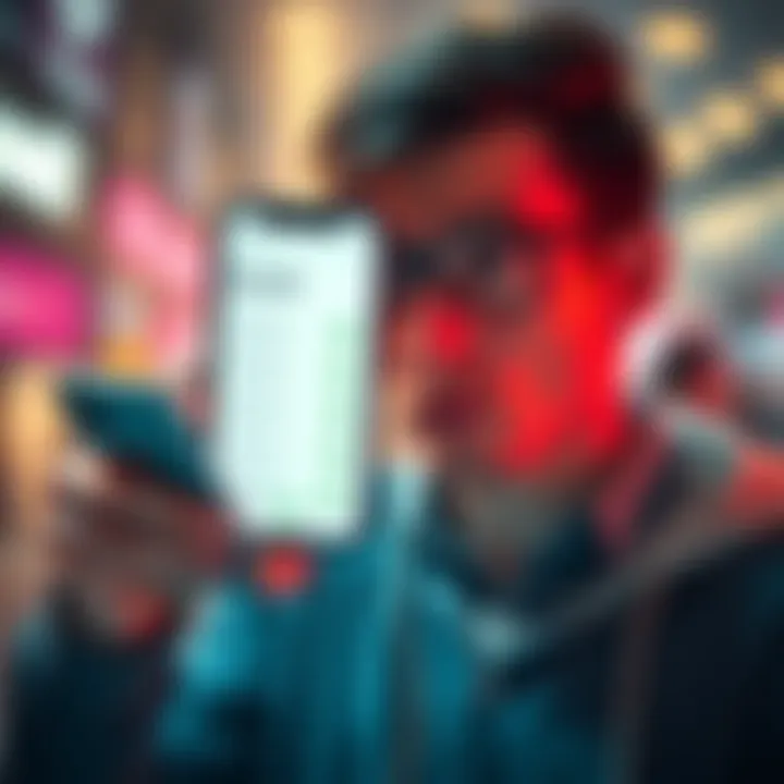 A person looking at a smartphone displaying Revolut payment fees with puzzled expression