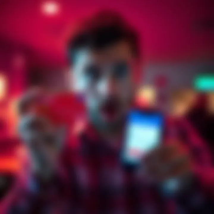 A person looks surprised while holding a Revolut card and a smartphone, showing a PIN request message.