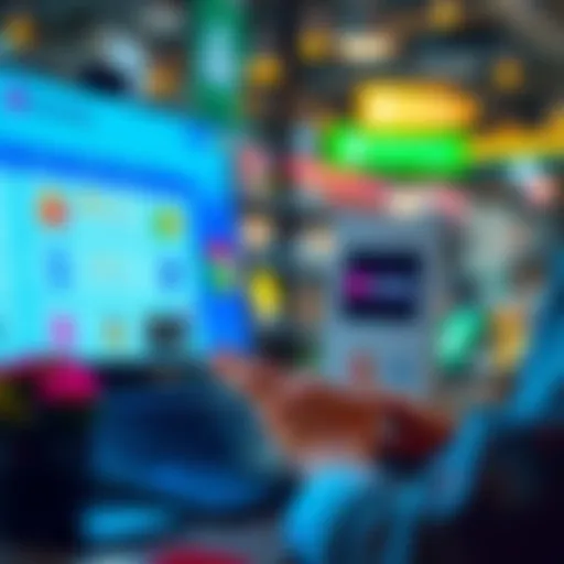A person shopping online with a laptop, viewing options to spend RevPoints, showcasing gift cards and rewards on the screen.