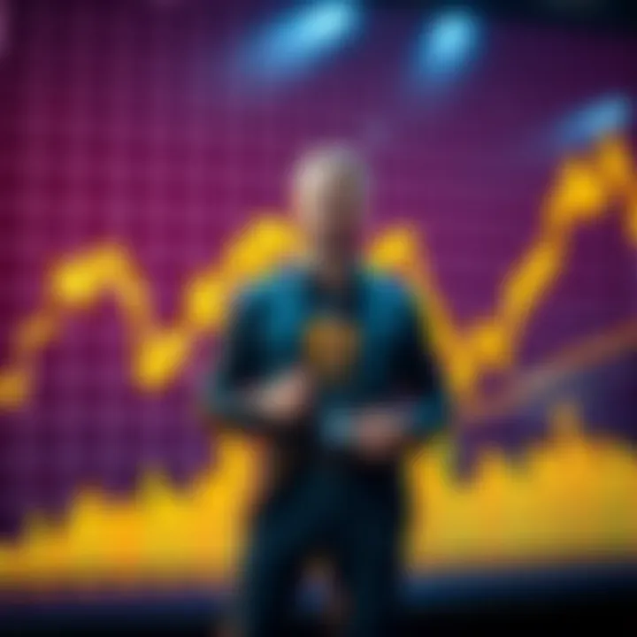 Richard Heart standing confidently in front of a large cryptocurrency chart, symbolizing his commitment to the market while others cash out.