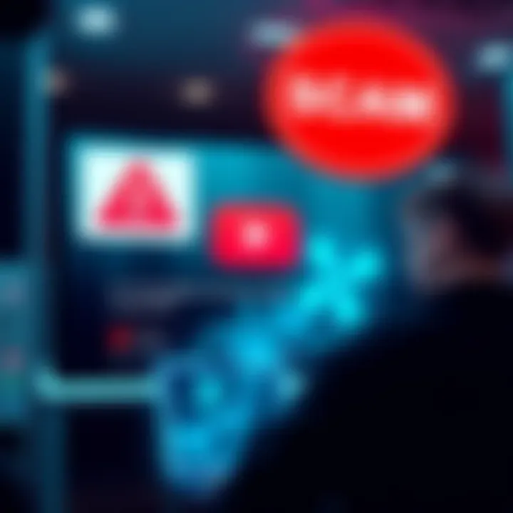 A warning graphic showing a fake YouTube channel impersonating Ripple, urging people to avoid sending XRP. Features a red alert symbol and graphics representing cryptocurrency.