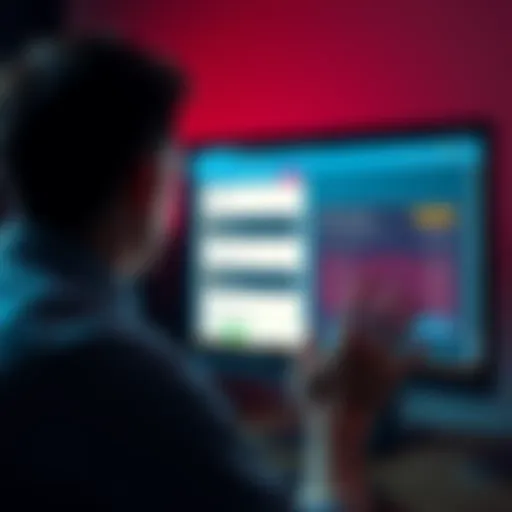 A person hesitates while looking at a computer screen showing a P2P platform with bank transfer options, symbolizing the risks of scams in cryptocurrency transactions.