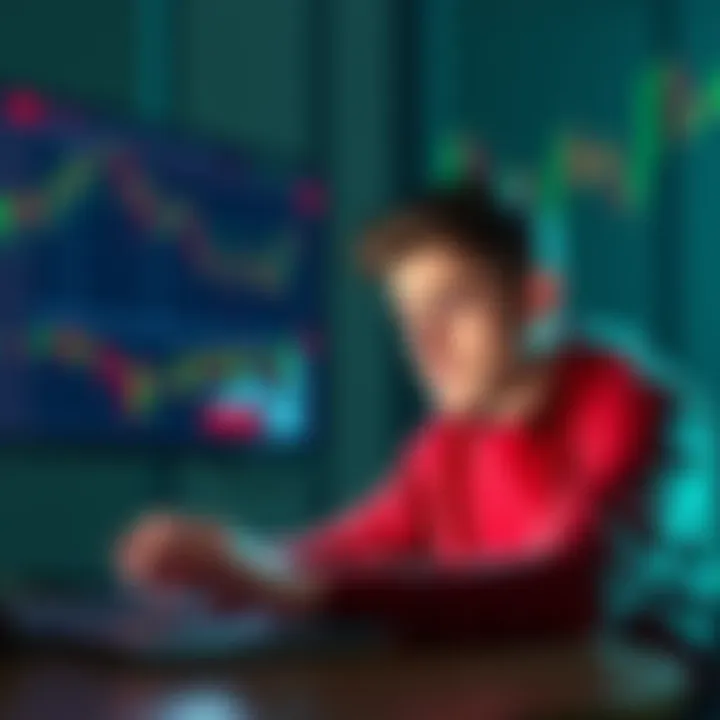 A person reviewing their trading account on Robinhood, looking frustrated due to a rejection message, with a laptop and financial charts in the background.