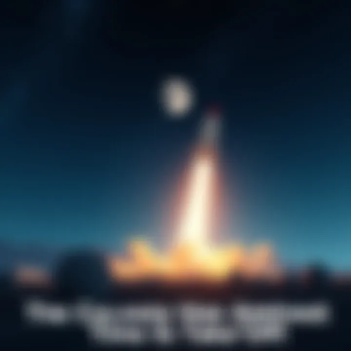 A rocket blasting off towards the moon under a starry sky, representing new adventures and opportunities ahead.