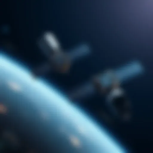 Two satellites in orbit illustrating the partnership between Ħ WISeSat and Astrocast, focusing on AI and cybersecurity advancements.
