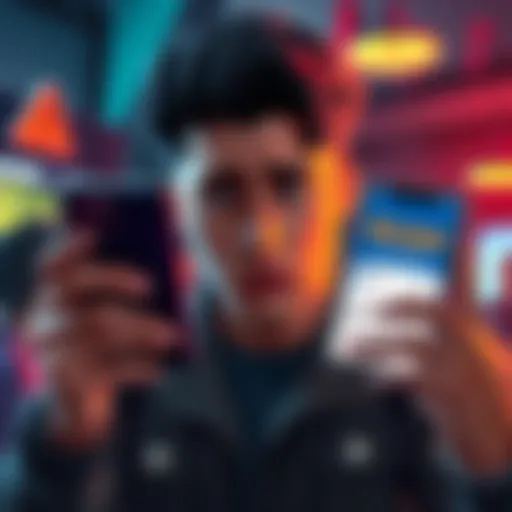 A person looking concerned while holding a phone displaying a message from a fake Whale Group about PUFFVERSE $PFVS