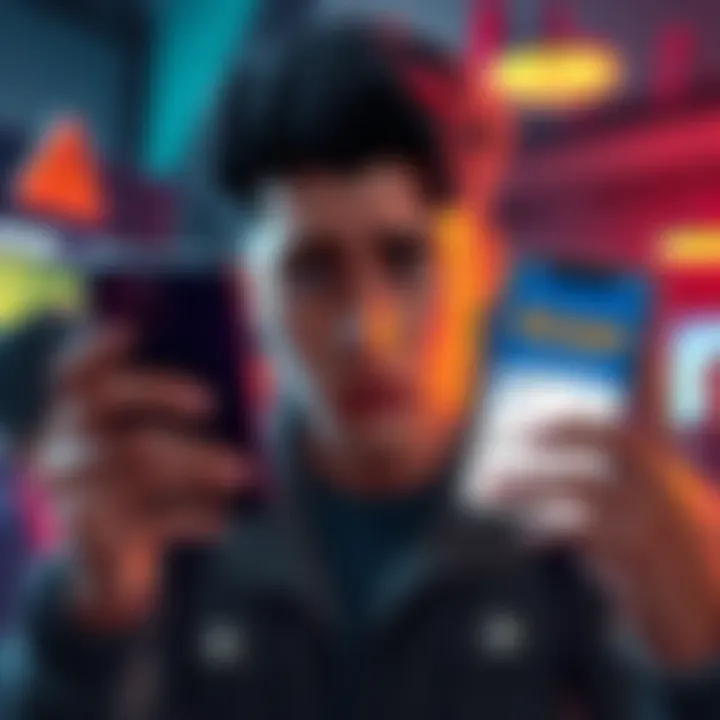 A person looking concerned while holding a phone displaying a message from a fake Whale Group about PUFFVERSE $PFVS