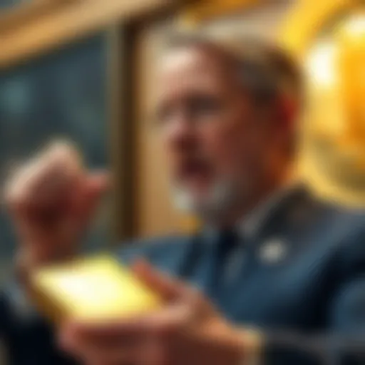 Treasury Secretary Scott Bessent speaks about Bitcoin plans while holding a gold bar, representing potential revaluation for Bitcoin acquisition.