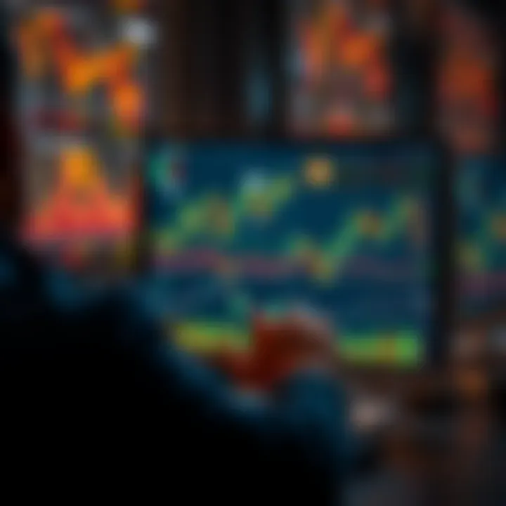 A person looking at a computer screen displaying various cryptocurrency graphs and charts, symbolizing investment research
