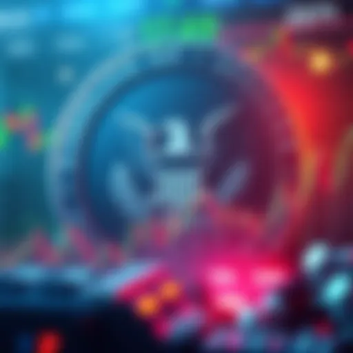 Illustration showing fluctuating crypto market charts with SEC logo in the background
