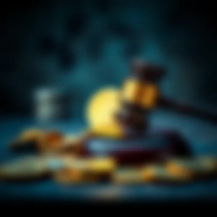 A gavel and cryptocurrency coins symbolizing the SEC and Ripple case dismissal