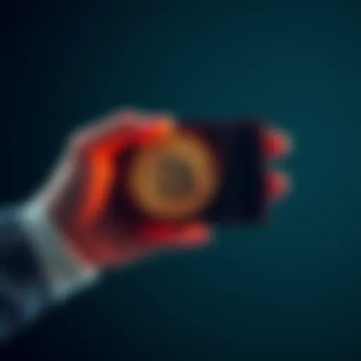A person holding a hardware wallet with Bitcoin symbol, showing secure methods of storing cryptocurrency.
